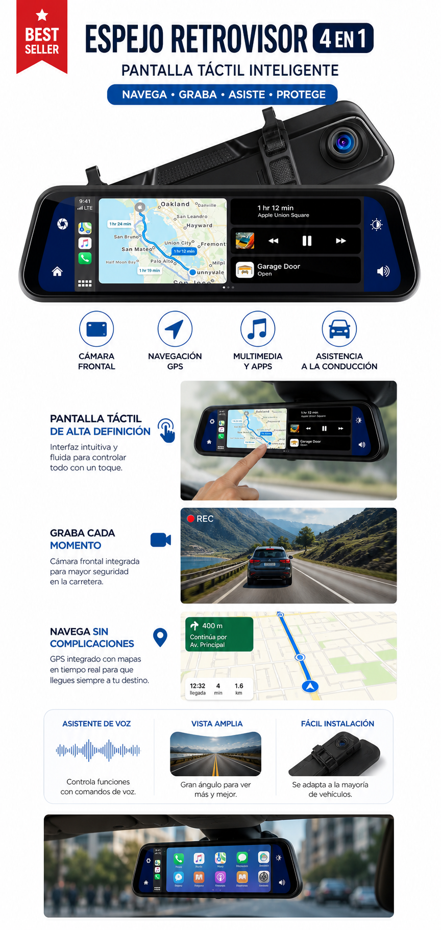 🚗 ¡50% OFF HOY! Espejo Retrovisor 4 en 1 con Pantalla Táctil – Más Seguridad y Tecnología para tu Vehículo